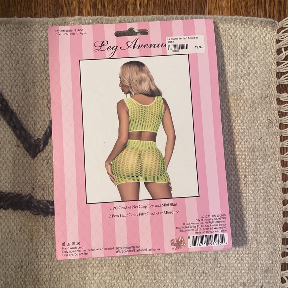 Bright Green Open Mesh 2 Piece Skirt Set - Picture 5 of 5